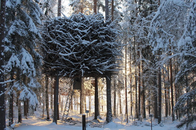 Švédsky domček na strome v tvare hniezda. Zdroj: treehotel.se